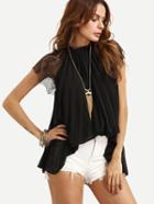 Shein High Neck Lace Insert Pleated Chiffon Top