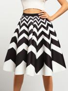 Shein Black White Wave Pattern Flare Skirt