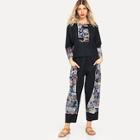 Shein Dragonfly Print Contrast Top & Pants