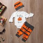 Shein Toddler Boys Letter Print Jumpsuit & Halloween Print Pants & Hat