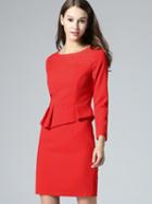 Shein Red Round Neck Long Sleeve Ruffle Dress