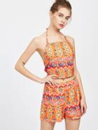 Shein Paisley Print Halter Top With Shorts