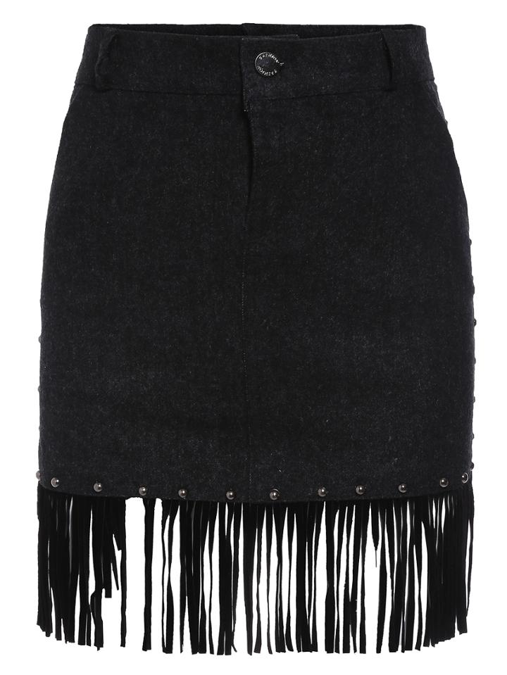 Shein Black Tassel Denim Skirt