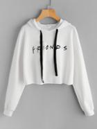 Shein Friends Print Drop Shoulder Raw Hem Hoodie