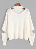 Shein Ivory Choker Neck Sweater With Sleeve Zip Detail