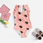 Shein Girls Unicorn Print Ruffle Trim Swimsuit