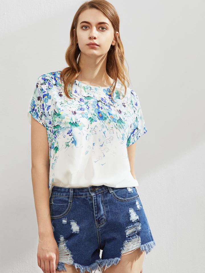 Shein Botanical Print High Low Cap Sleeve Top