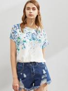 Shein Botanical Print High Low Cap Sleeve Top