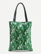 Shein Green Leaf Print Tote Bag