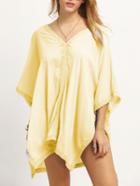 Shein Yellow Bell Sleeve Lace Insert Poncho Blouse