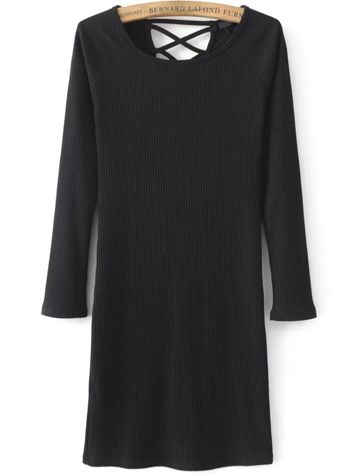 Shein Black Criss Cross Back Raglan Sleeve Dress