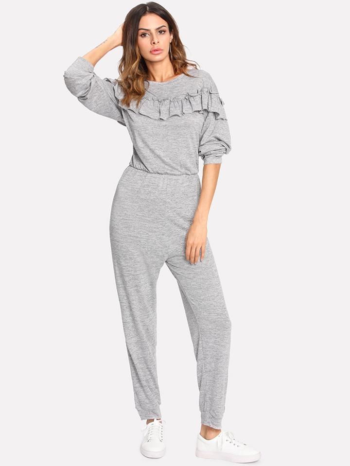 Shein Drawstring Waist Ruffle Jumpsuit