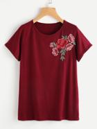 Shein Raglan Sleeve Embroidered Applique T-shirt