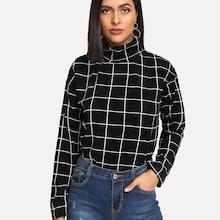 Shein Mock-neck Grid Print Blouse