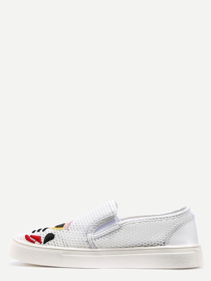 Shein White Embroidery Hollow Mesh Flats