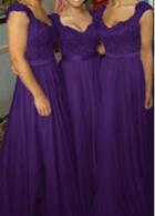 Rosewe Purple High Waist Lace Splicing Maxi Dress