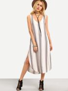 Shein Striped Curved Hem Side Slit Sleeveless Dress