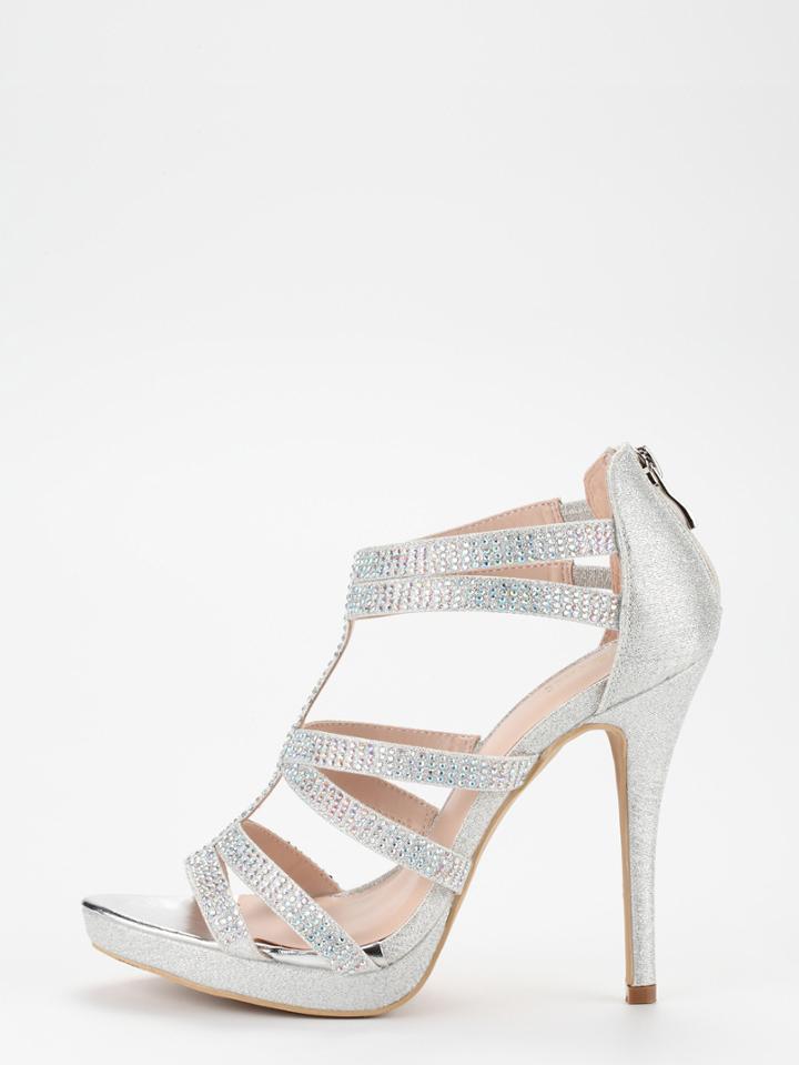 Shein Silver Glitter Caged Platform Pumps