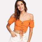 Shein Knotted Hem Frill Trim Blouse