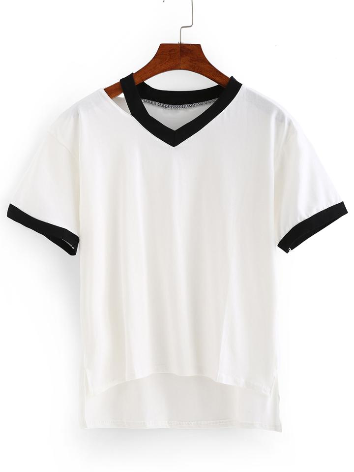 Shein Contrast Trim High-low T-shirt