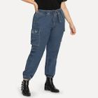 Shein Plus Pocket Patched Elastic Hem Jeans