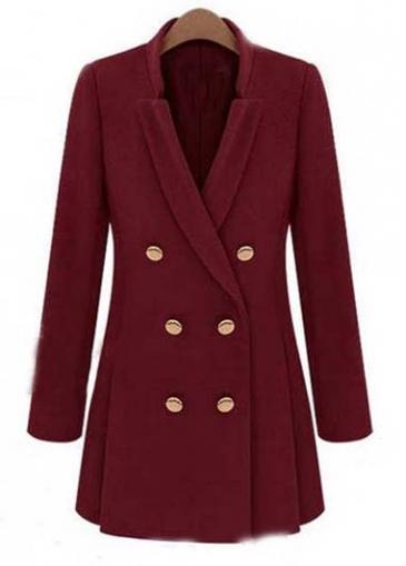 Rosewe Pretty Turndown Collar Button Fly Woolen Coat Red