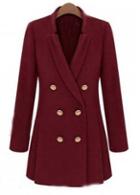 Rosewe Pretty Turndown Collar Button Fly Woolen Coat Red