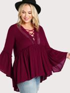 Shein Criss Cross Eyelet Panel Frilled Smock Top
