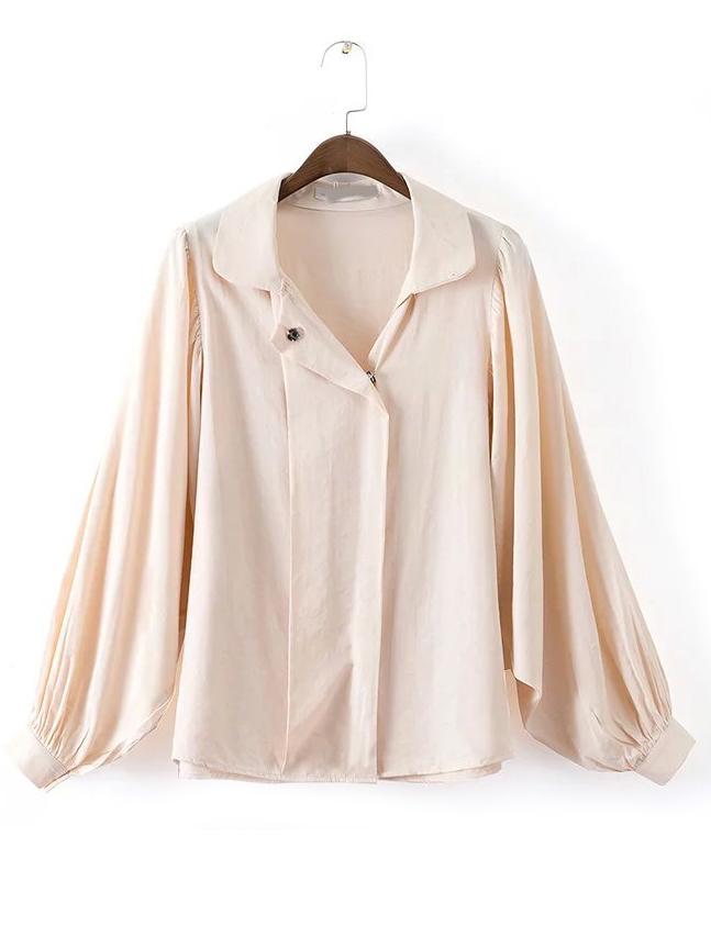 Shein Apricot Lapel Lantern Sleeve Loose Blouse