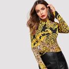 Shein Mock Neck Twist Hem Mixed Print T-shirt