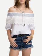 Shein Off-the-shoulder Eyelet Ruffle Blouse