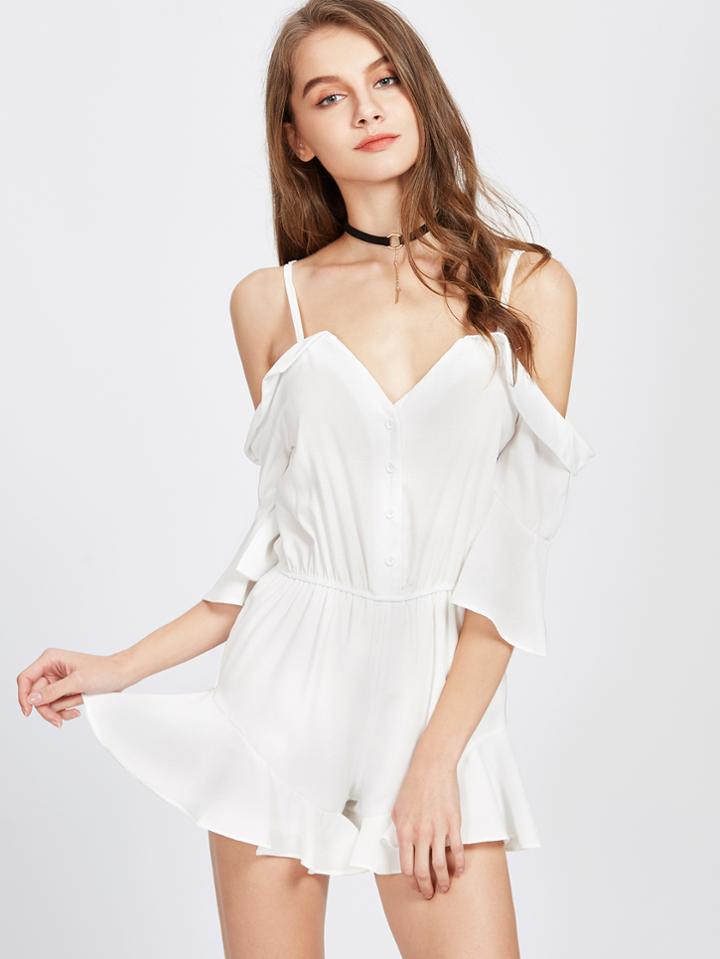 Shein Cold Shoulder Frill Trim Romper