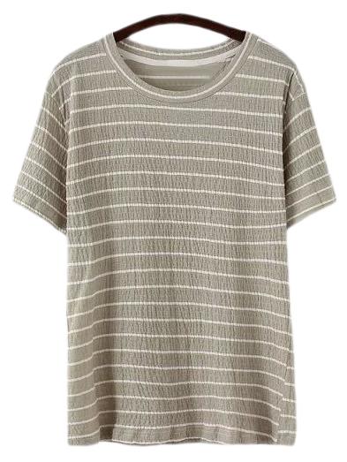 Shein Light Green Short Sleeve Round Neck Stripe T-shirt