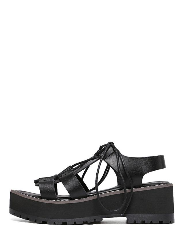 Shein Black Peep Toe Lace-up Platform Wedges