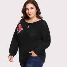 Shein Plus Embroidery Applique Drop Shoulder Jumper