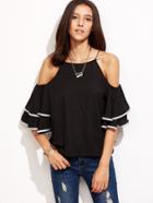 Shein Contrast Trim Layered Flounce Sleeve Top