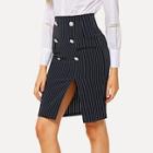 Shein Striped Double Button Split Skirt