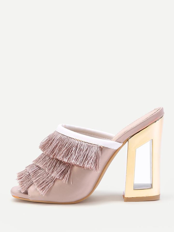 Shein Fringe Design High Heeled Mules