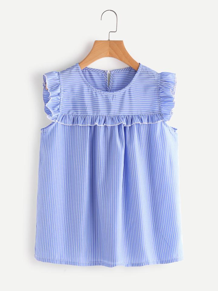 Shein Frill Trim Pinstriped Top
