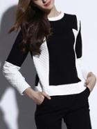 Shein Colour-block Diamond Patterned Crop Sweatshirt