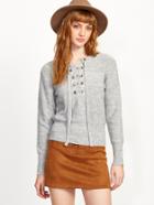 Shein Heather Grey Lace Up Sweater