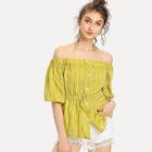 Shein Off Shoulder Single Breasted Striped Blouse