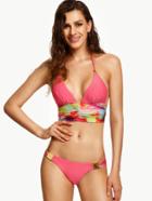 Shein Pink Ruched Wide Band Halter Bikini Set