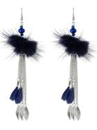 Shein Blue Color Hanging Feather Long Chain Earrings