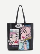 Shein Cartoon Print Pu Tote Bag