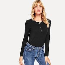 Shein Single-breasted Solid Tee