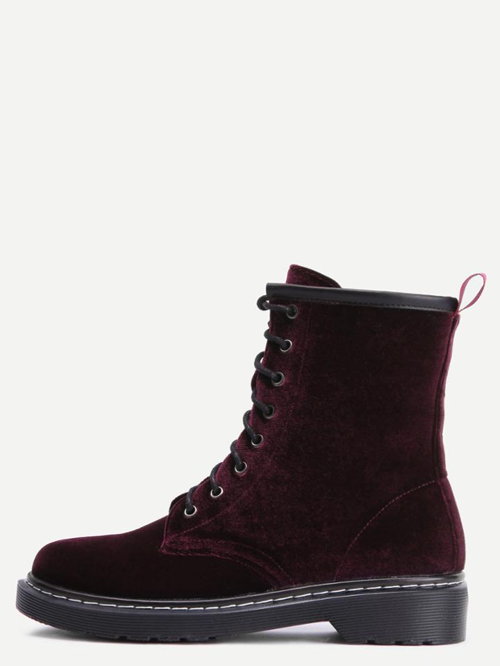 Shein Velvet Lace Up Short Boots Wine