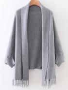 Shein Grey Shawl Collar Fringe Hem Poncho Sweater