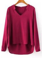 Rosewe Gorgeous V Neck Long Sleeve Red T Shirt