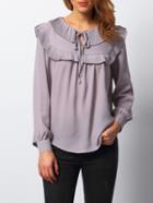 Shein Grey Doll Collar Lace Up Folds Blouse